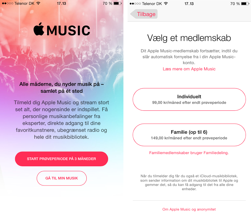 Apple Music tilmelding