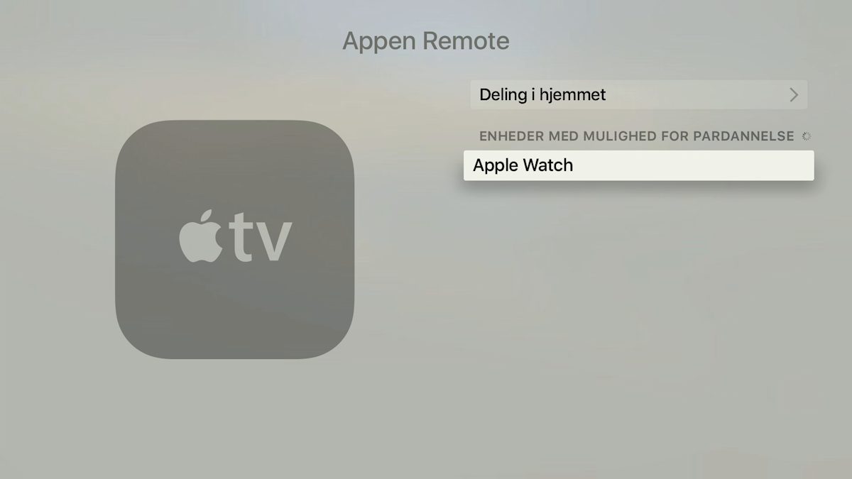 Når der i app'en Remote på uret vælges ny enhed, så vises uret i Apple TV