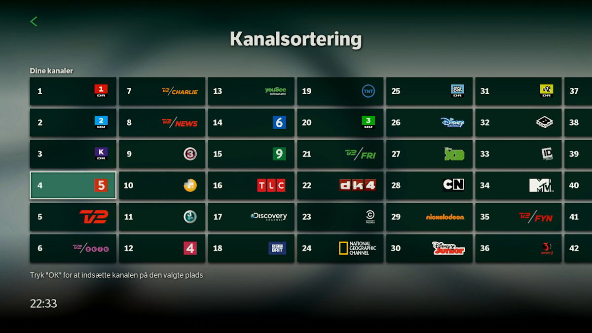 Kanalsortering på ny YouSee boks. Screenshot: recordere.dk