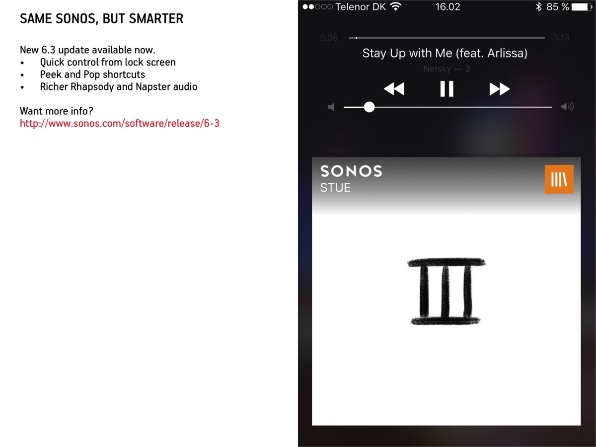 Sonos 6.3 software (screenshots: recordere.dk)