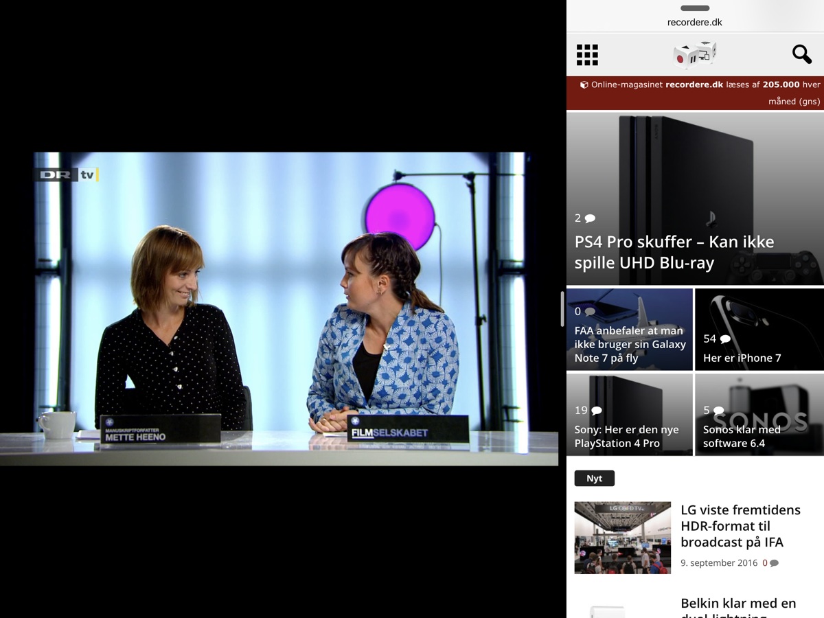 DRTV i splitscreen på iPad. Foto: recordere.dk